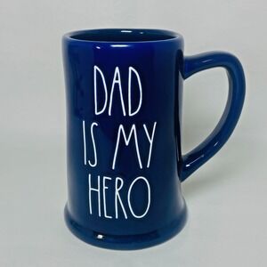 Rae Dunn Dad Is My Hero Mug Coffee Stein Navy Blue Ceramic Father Gift Retired‎